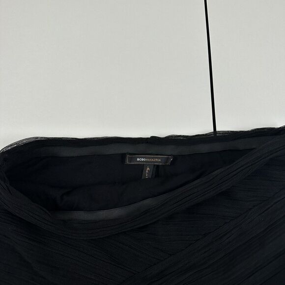 BCBGMaxAzria Mushroom Pleated Mesh Textured Black Pencil Mini Skirt Womens L - Picture 7 of 9